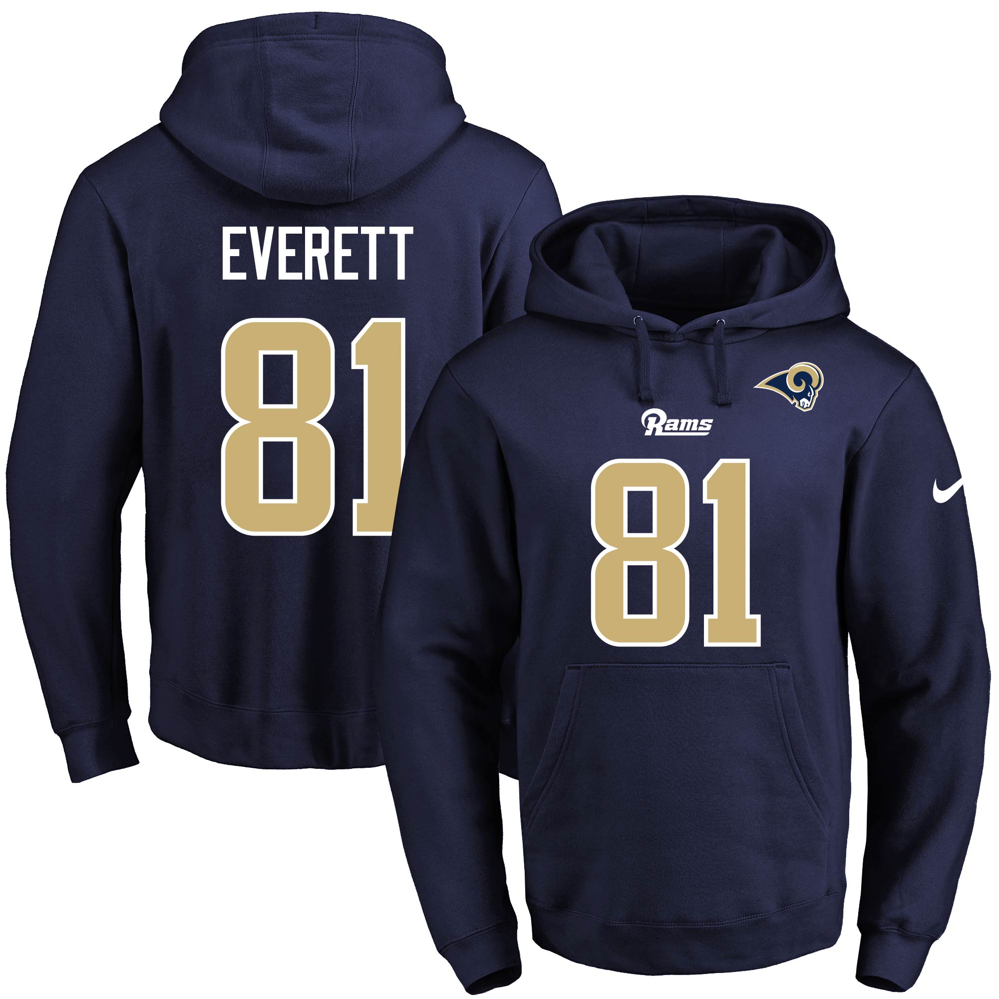 Nike Rams #81 Gerald Everett Gerald Everett Navy Blue Name & Number Pullover NFL Hoodie